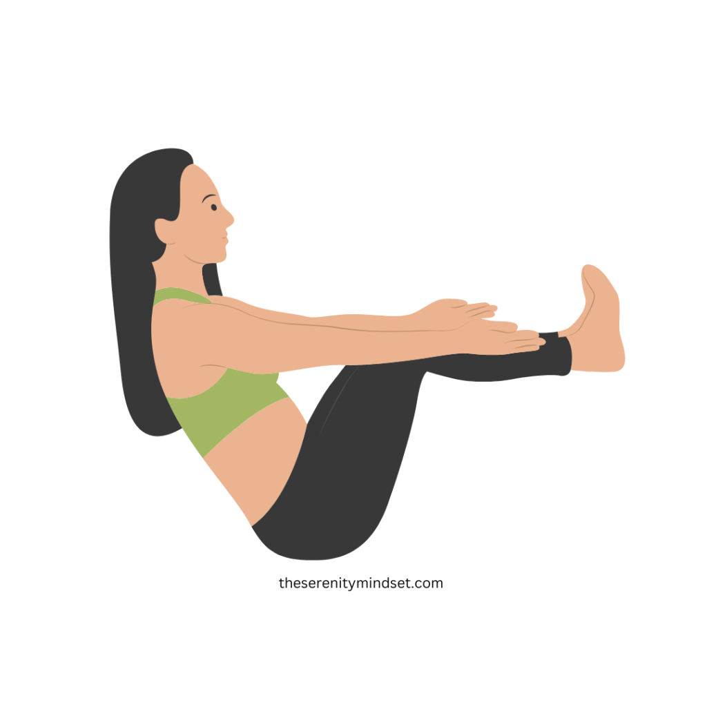 Yoga poses for weight loss. A woman doing boat pose.