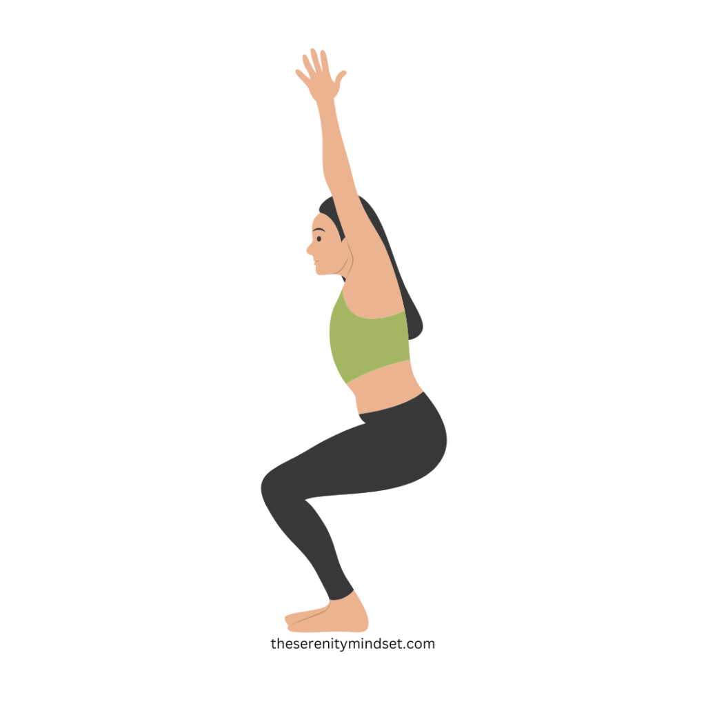 Yoga poses for weight loss. A woman doing chair pose.