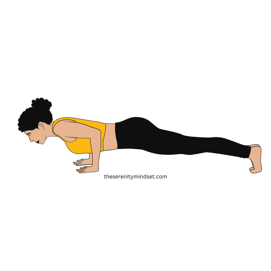 Yoga poses for weight loss. A woman doing chaturanga pose.