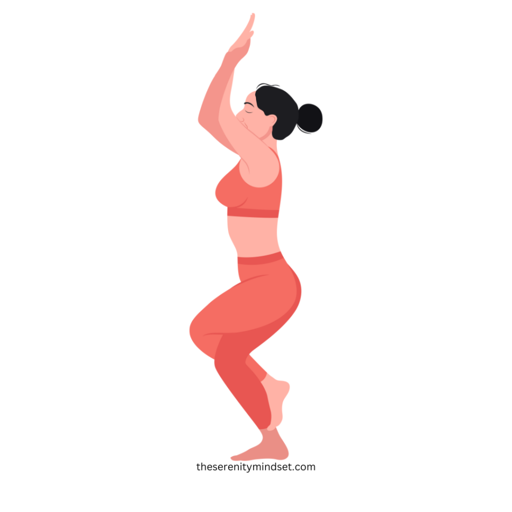 Yoga poses for weight loss. A woman doing eagle pose.