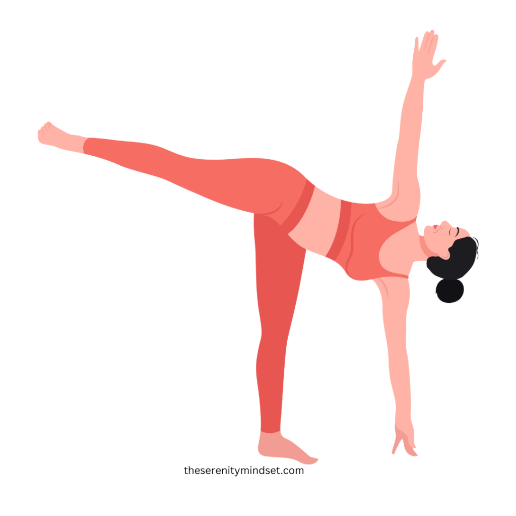 Yoga poses for weight loss. A woman doing half-moon pose.