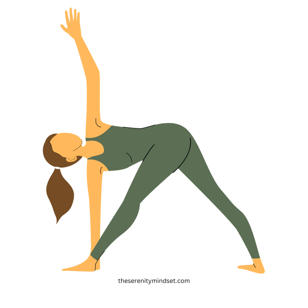 Yoga poses for weight loss. A woman doing revolve triangle pose.