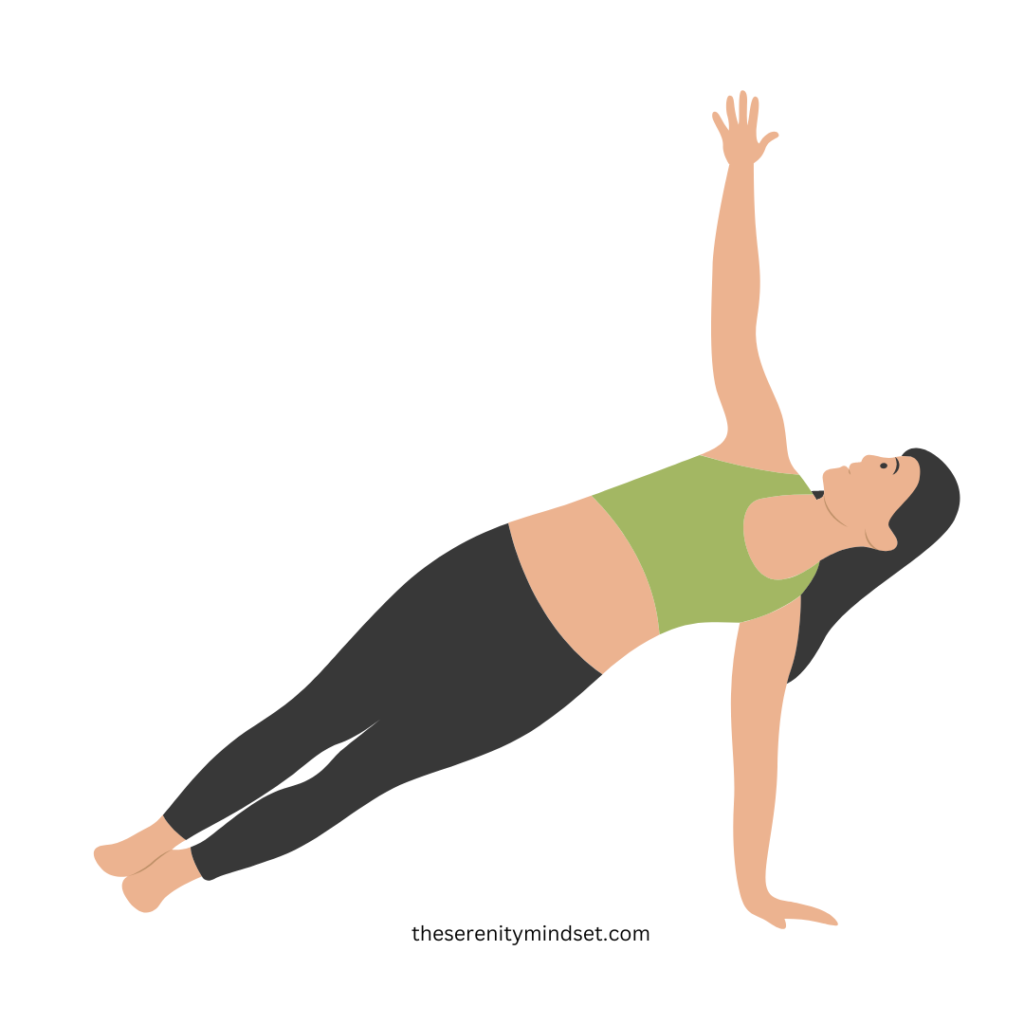 Yoga poses for weight loss. A woman doing side plank pose.