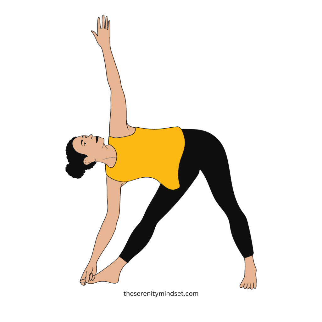 Yoga poses for weight loss. A woman doing triangle pose.