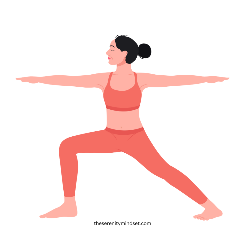 Yoga poses for weight loss. A woman doing warrior 2 pose.