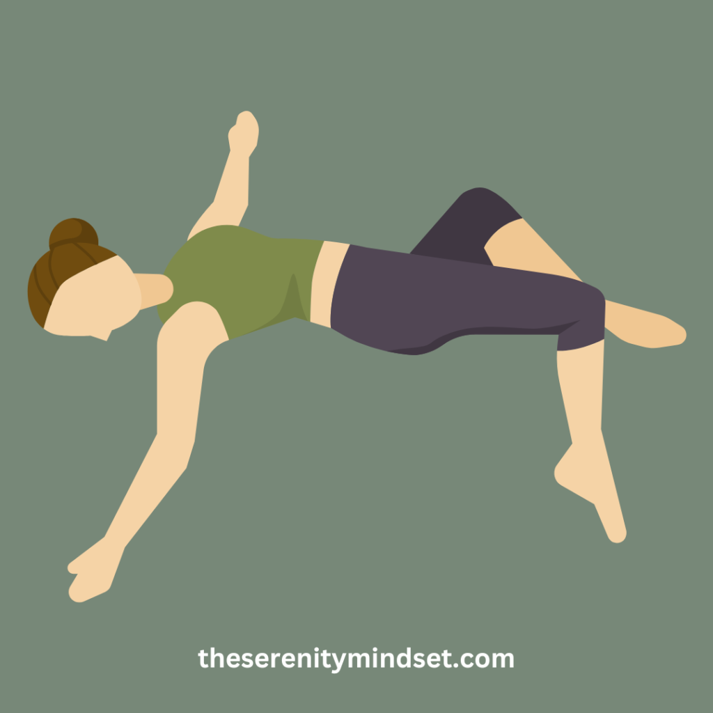 Yoga Positions for Relaxation - a woman doing a supine spinal twist pose