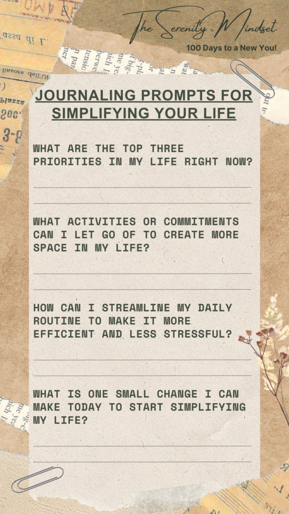 Decluttering  tips for beginners - journaling prompts for simplifying your life infographic