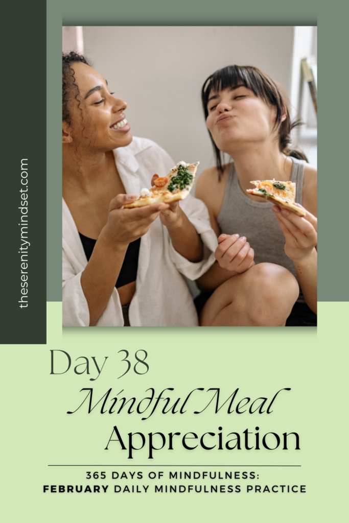 2 beautiful ladies eating pizza  - mindful meal appreciation